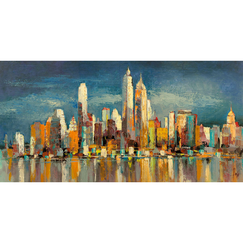 New York, Morning Reflections by Luigi Florio - No Frame Painting on Canvas, 35cm H x 70cm W x 4cm D