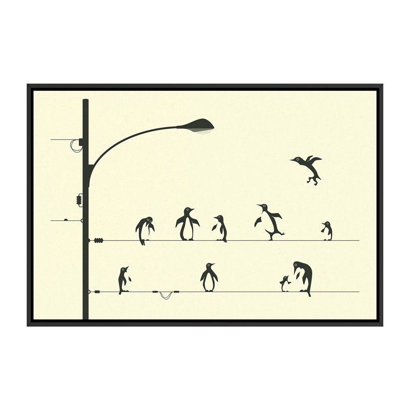 «Penguins on a Wire», art encadré, H 40 po x l 60 po x P 1,5 po, Toile avec cadre noir