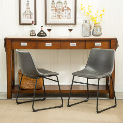 2 chaises de salle à manger en gris antique, recouvertes de cuir de polyuréthane rétro, fabriquées à la main en métal de l 18,5 po x P 22,25 po x H 31,5 po, et de solides chaises en plastique moulé, avec une finition noire,