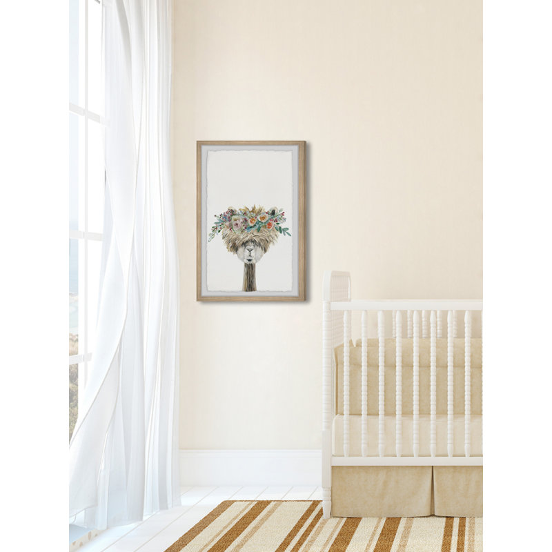 Jarod Laid-back Flower Crowned Llama - Single Picture Frame Painting, 45cm H x 38cm W