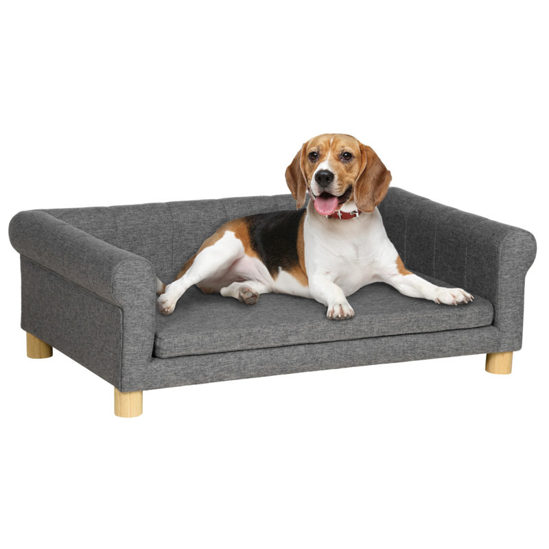 Large Dark Gray Elevated Dog Couch Bed with Removable Cushion
