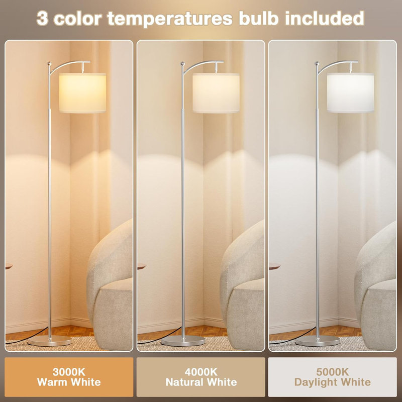 Adjustable Brightness & Colour Temperature Floor Lamp With Remote Control, Rotating Lampshade, Magnetic Remote & Timer Function, Easy Installation