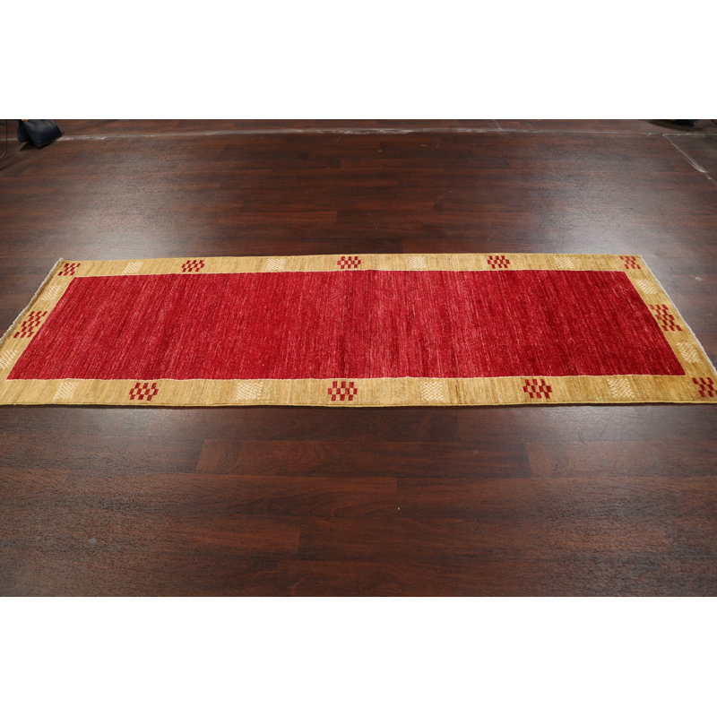 Tapis rouge noué à la main de conception unique 2 pi 10 po x 8 pi 10 po