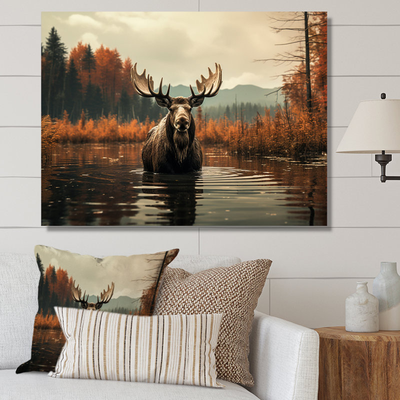 «Brown Orange Moose Autumn Palette», reproduction d'art sur toile, H 30 po x l 40 po, Toile tendue