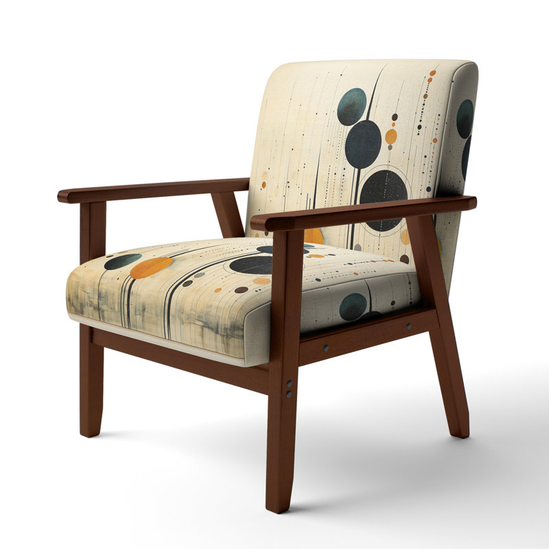 Colorful Mid Century Minimalist Oasis IV - Upholstered Modern Arm Chair, Brown Square Arms