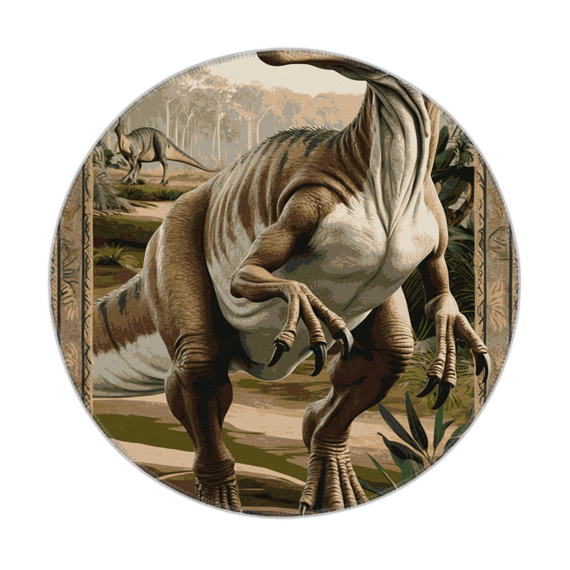 Tapis brun intérieur et extérieur Dinosaurs, Rond 5 pi