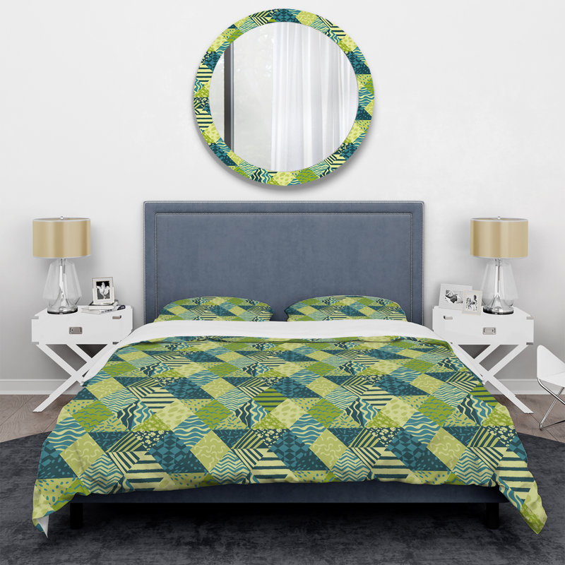 Ensemble de housse de couette Green Abstract Patchwork, Housse de couette pour très grand lit et 2 très