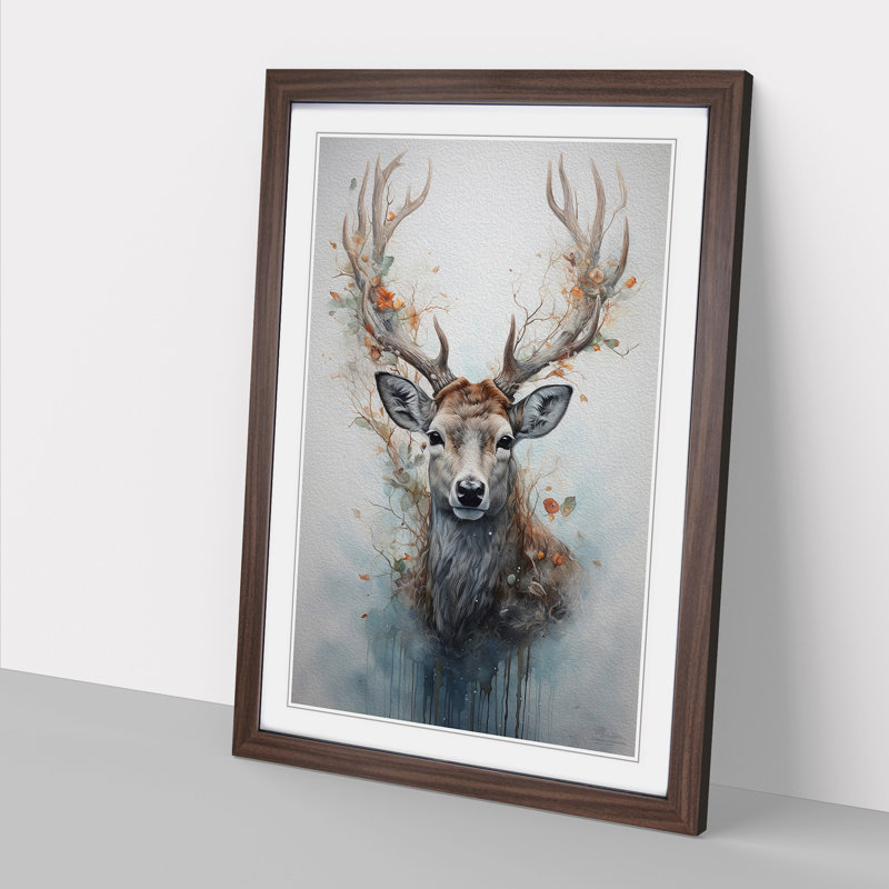 Deer Conceptual - Single Picture Frame Print on Wood, 46cm H x 34cm W, Walnut Framed