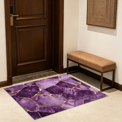 Tapis Amethyst mauve en marbre Kintsugi pour le salon, doux et confortable, adapté à toutes les saisons, facile à entretenir, tapis de sol intérieur lavable à la machine, sous la table de ferme convenant à la chambre à coucher, à la salle à manger, au bureau, au balcon, au patio