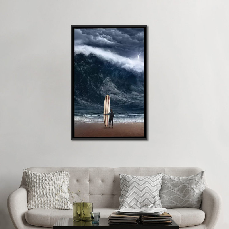 «Surf Cataclysm», impression sur toile, H 26 po x l 18 po x P 1,5 po, Toile avec cadre noir, Pas de tapis