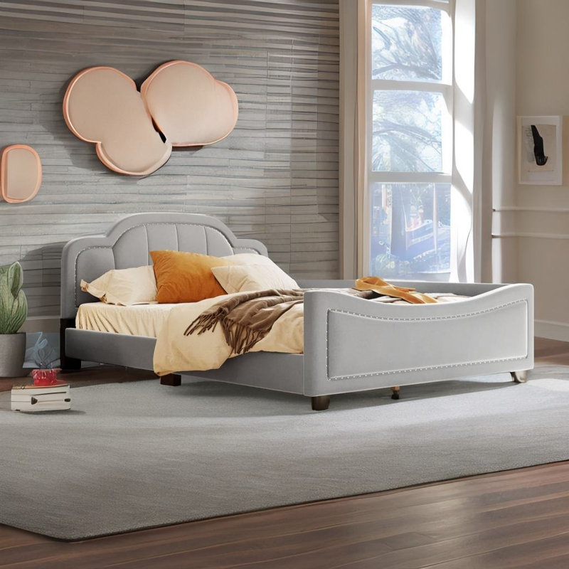Lit plateforme tapissier Charnie, gris