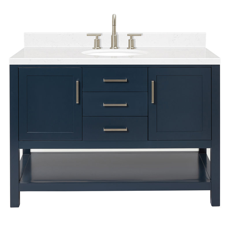 Single Bathroom Vanity with Carrara Quartz Top, Midnight Blue, 54"