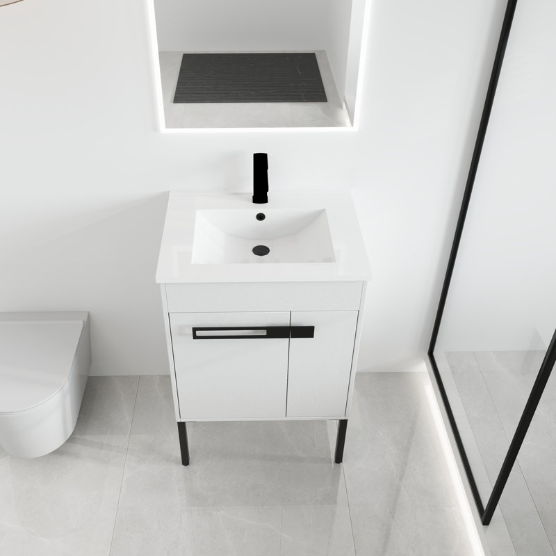 Ensemble de meuble-lavabo autoportant simple 24 po avec lavabo Keyvan et 2 portes Keyvan, Marron clair, 24"