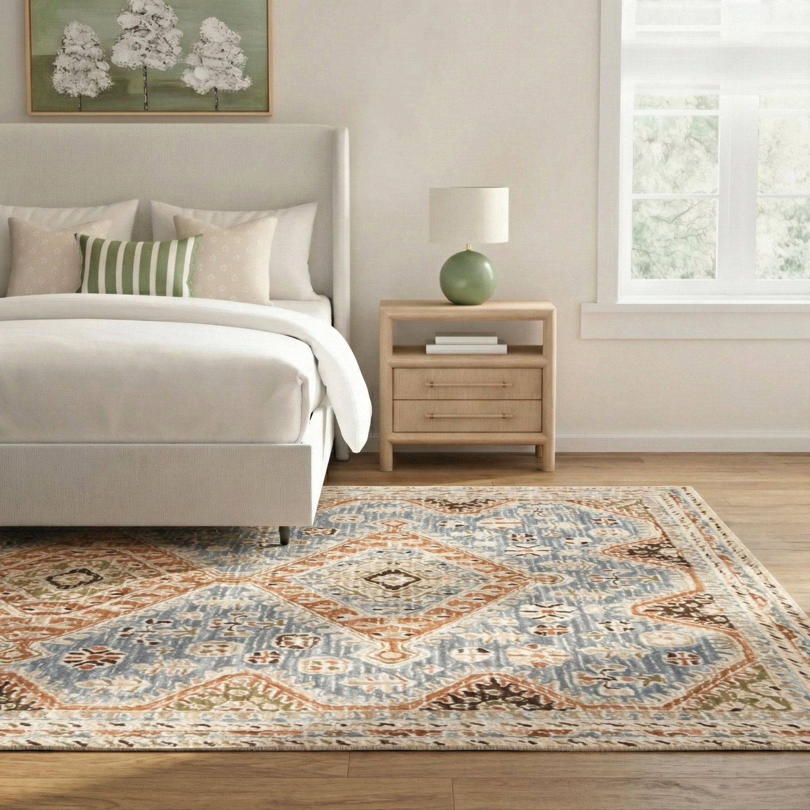 Murphie Handmade Wool Blue/Brown Rug, Rectangle 9' x 12'