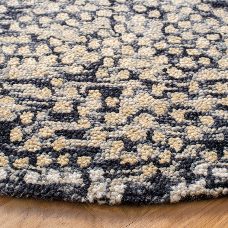 Tapis bleu marine / ivoire en laine Brashear, Tapis de couloir 2 pi 3 po x 8 pi