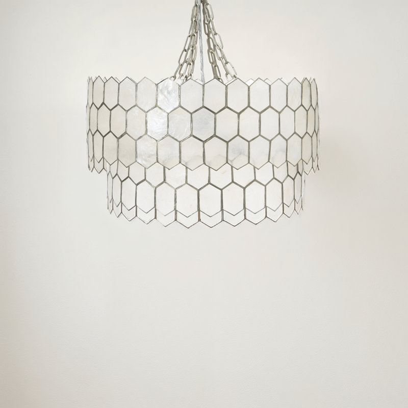 Carlisle Capiz Honeycomb 2-Tier Chandelier Style Ceiling Light, Silver