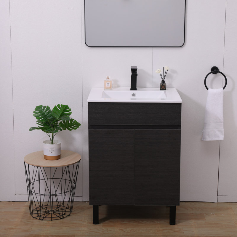 24'' Ebony Straight Grain Modern Free-Standing Single Bathroom Vanity Set