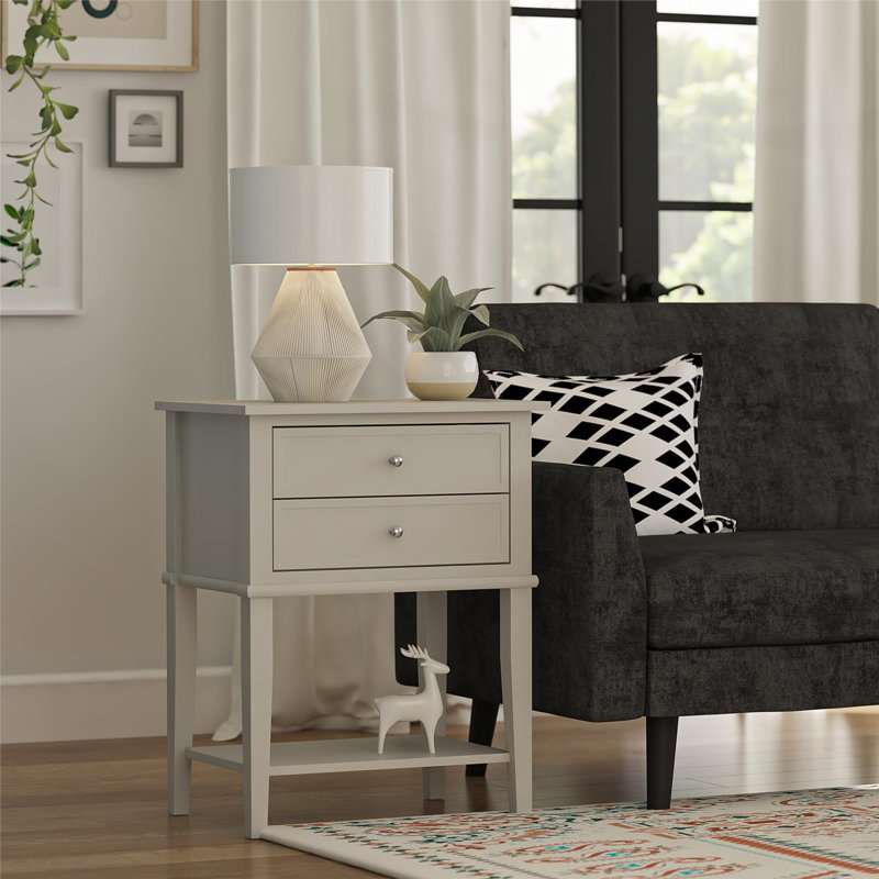 Deonni 56cm W Solid Wood Bedside Table, Taupe
