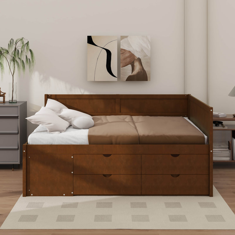 Full Size Daybed With Drawers And Shelves, Walnut