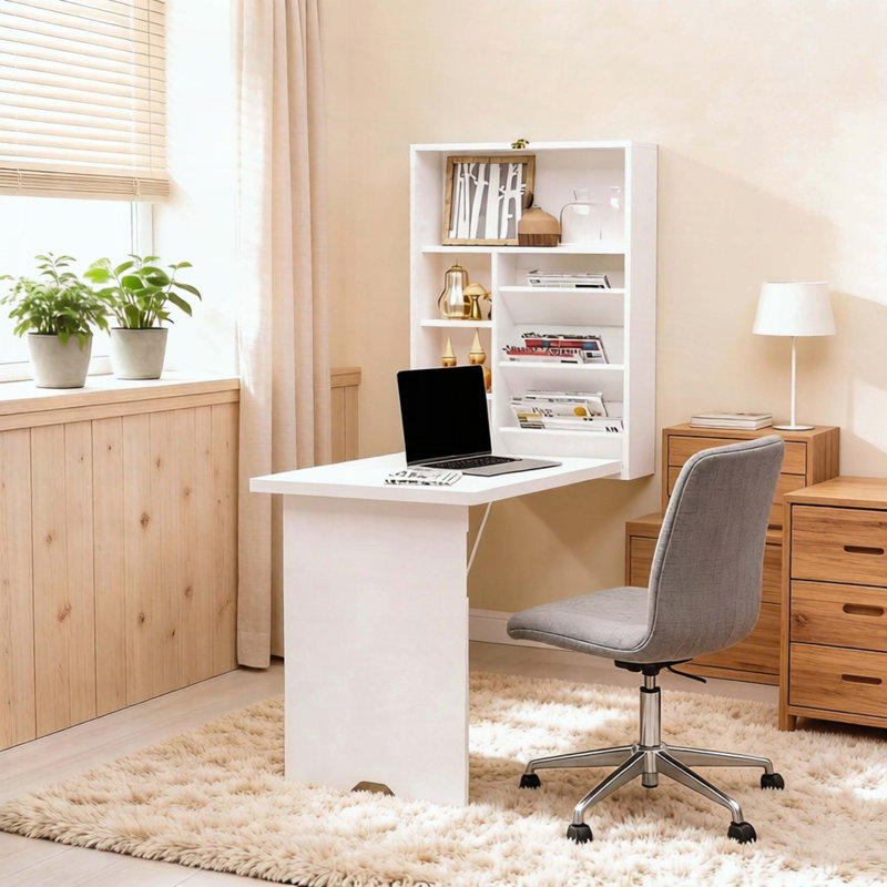 Wall-Mounted Foldable Desk with Storage