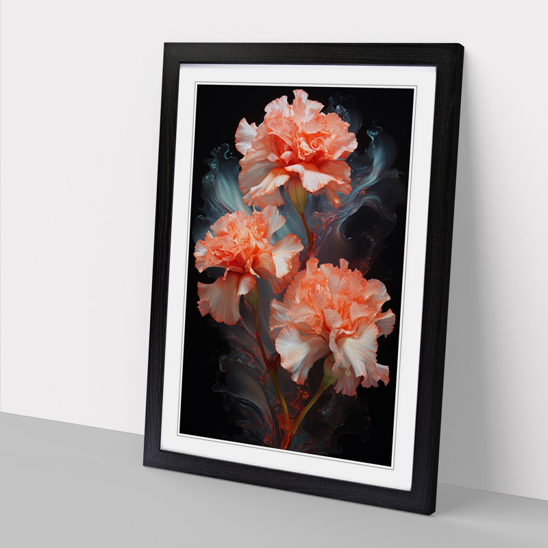 Carnation Flower Abstract No.2 - Single Picture Frame Print on Wood, 64cm H x 46cm W x 2cm D, Black