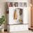 4-IN-1 Elegant 59 Inch Wide Hall Tree With Golden Hooks & Handles, Practical Entryway Walnut Bench With Adjustable Shelves, 76.7 Inch High Farmhouse Wooden Style Coat & Shoe Rack-786422829
