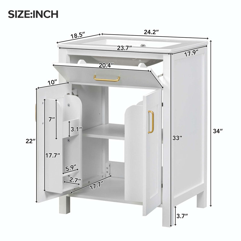 Meuble-lavabo simple 24,20 po avec plateau en bois manufacturé Sibrina