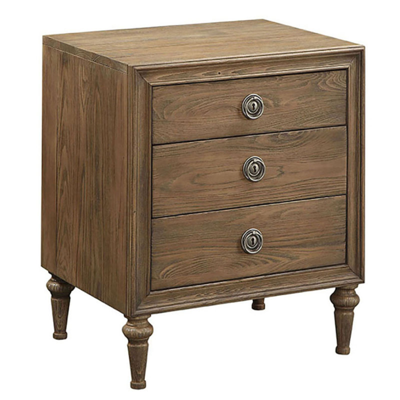Table de chevet à 3 tiroirs en chêne récupéré