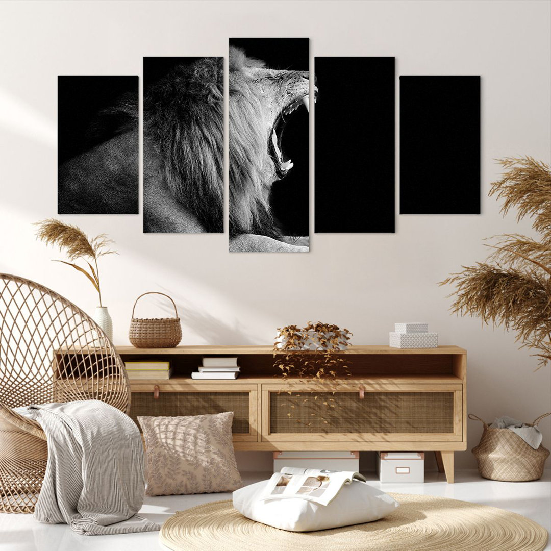 5-tlg. Leinwandbilder-Set Lion Yawn