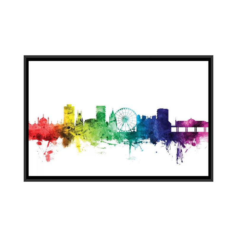 Rainbow Skyline Series: Brighton, Angleterre, Royaume-Uni, impression sur toile tendue, Toile avec cadre noir, Pas de tapis