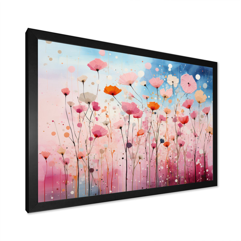 Swanfield rose pastel pastiche sur toile, Cadre simple noir, H 34 po x l 44 po x P 1,5 po