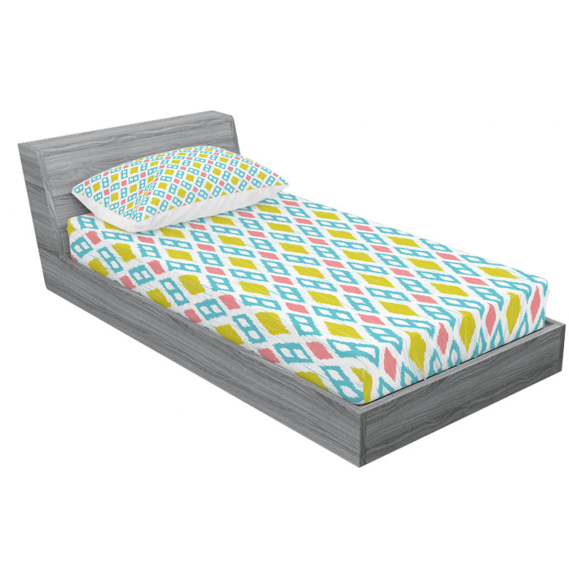 Microfiber Ikat Sheet Set, Twin XL Sheet Set + Fitted Sheet + Pillowcase, Green/Pink Ikat