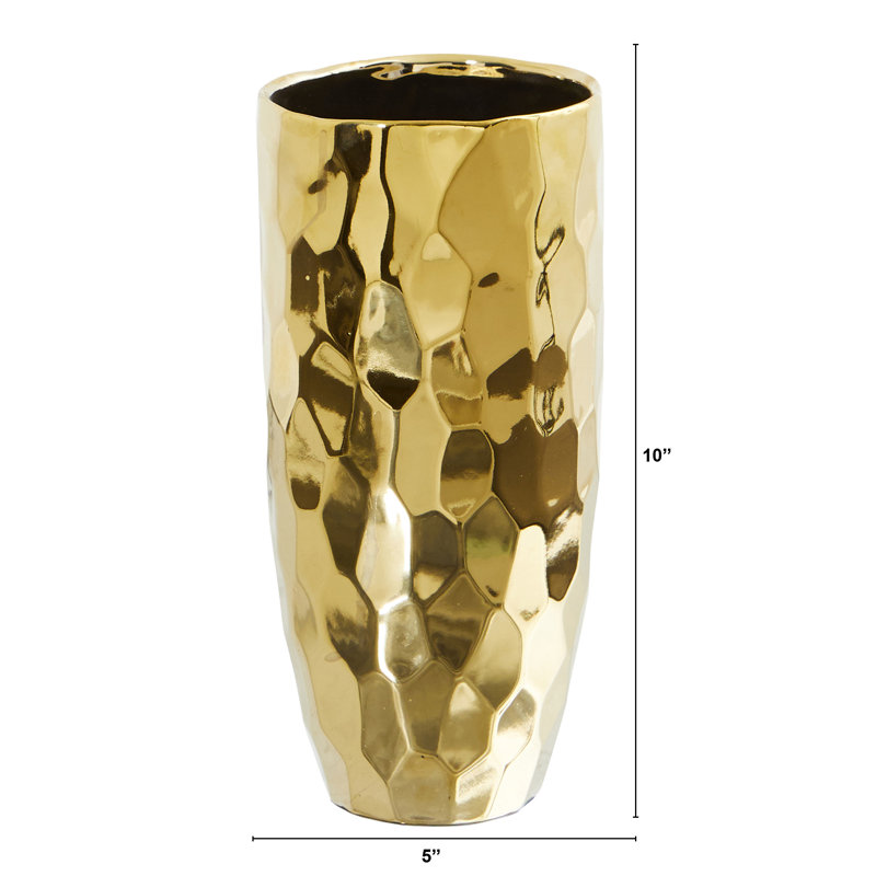 Vase de table en céramique Cevahir, Doré, H 10 po x l 5 po x P 5 po