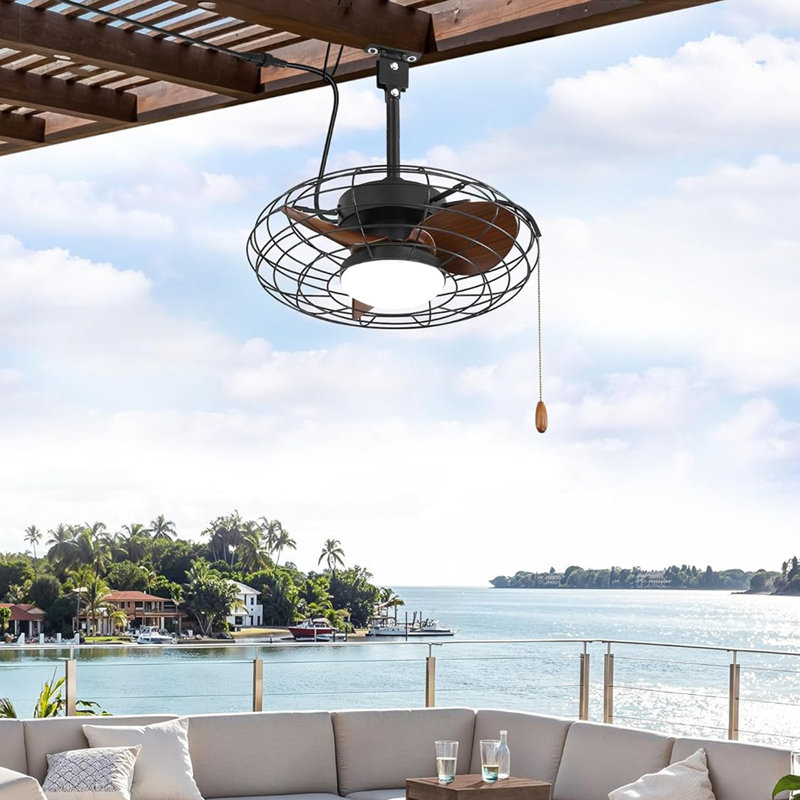 Outdoor Ceiling Fans With Light For Patios, Waterproof Gazebo Fan With Remote Control Smart App,3CCT Dimmable,Plug In Caged Ceiling Fan With Pull Chain For Porch Pergola Canopy