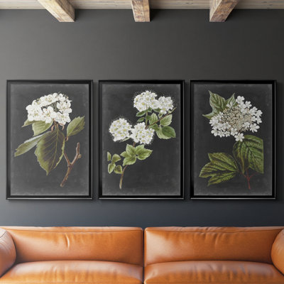 Dramatic White Flowers I  -Custom Framed  Wrapped Gallery Canvas - 3 Pieces