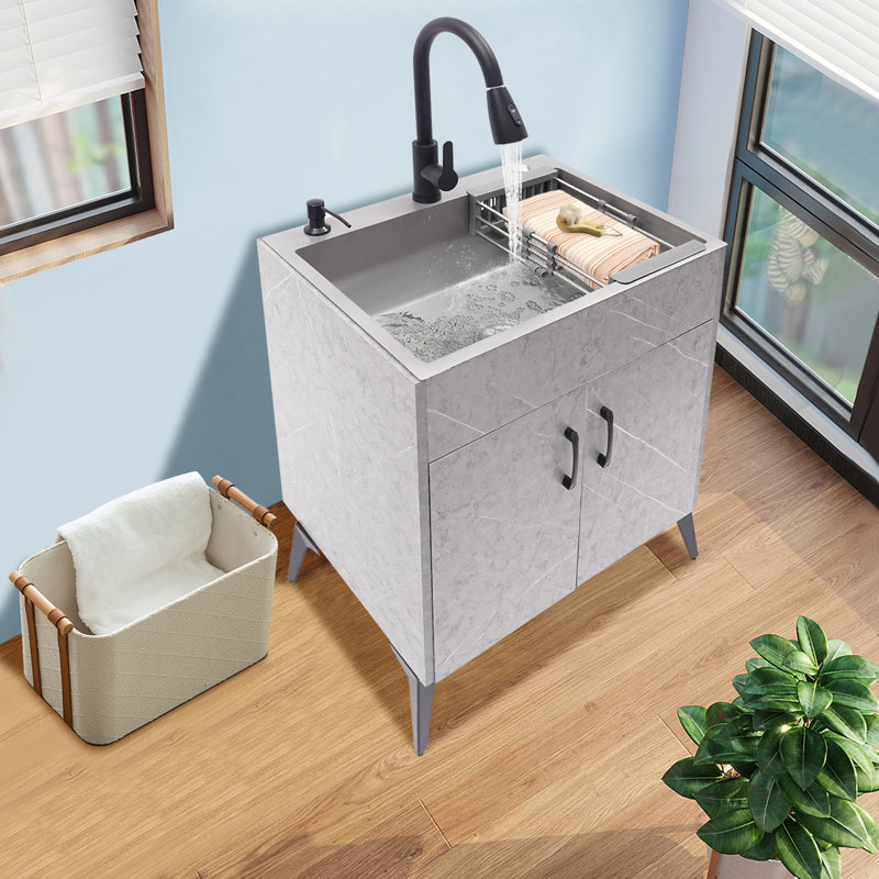 Sarlai 16 -Gauge Stainless Steel 23 in. Single Bowl Undermount Workstation Kitchen Sink Laundry Sink with All Accessories