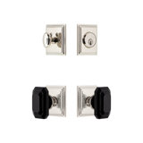 Carre Square Rosette Complete Entry Set with Single Cylinder Deadbolt and Baguette Black Crystal Knob