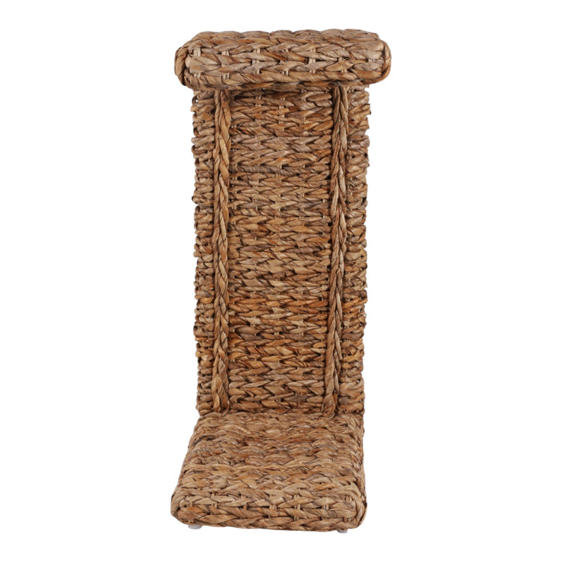 Table d'appoint sculptée en fibre de bananier sculptée en forme de C pour un usage domestique - Table de bout étroite de style naturel pour le salon - 25 po, brun