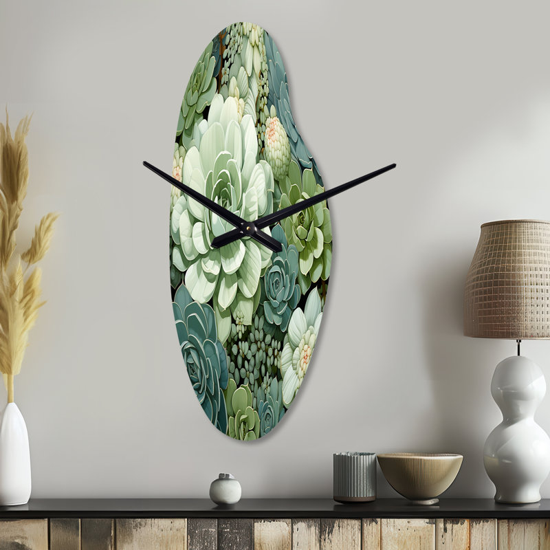 Horloge murale courbée Clarno Green Succulents, Médium
