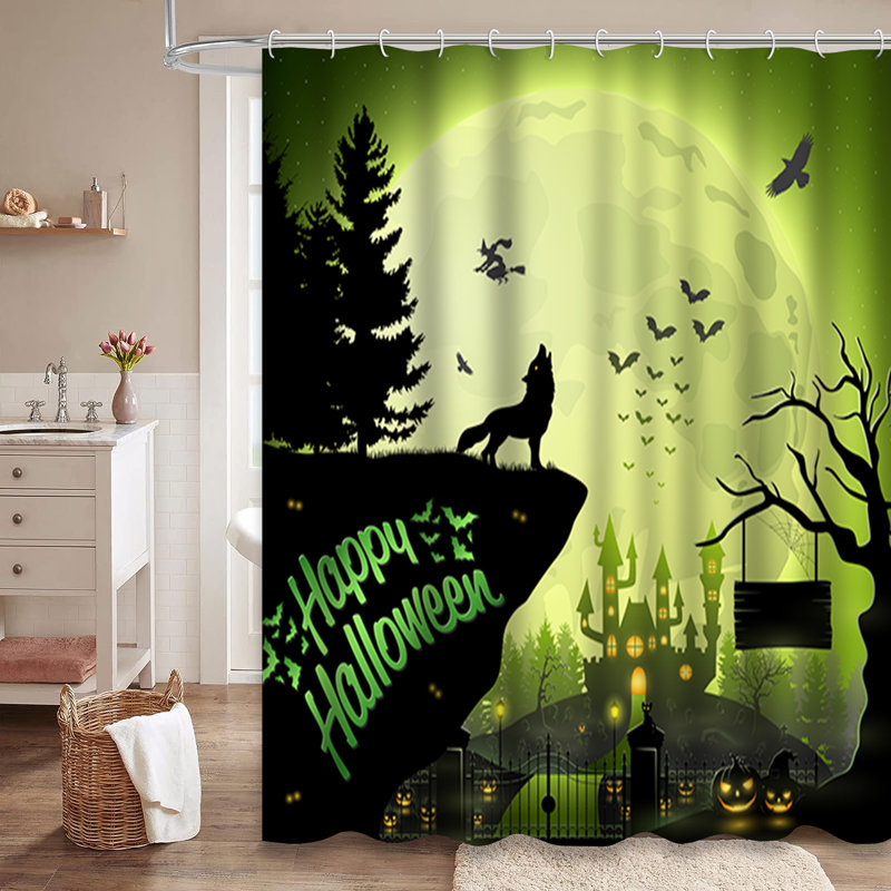 Rideau de douche d'Halloween avec 12 crochets, L 72 po x l 72 po