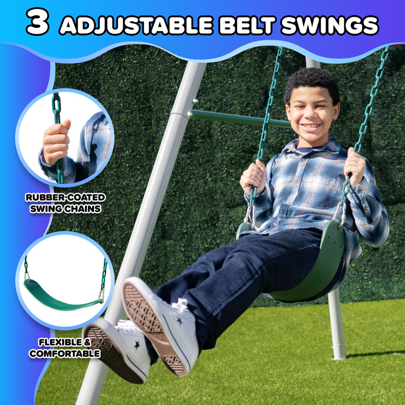 Everest 10ft White Metal Swing Set with 3 Adjustable Swings