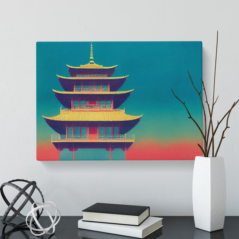 Watercolour Pagoda Vol.2 - Wrapped Canvas, 35cm H x 50cm W x 3cm D