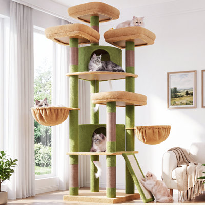 CT81F Multi-Level Cat Tower For Indoor Cats, XXL Cat Tree With Scratching Post, Hammock, Perches, Condos, And Hanging Baskets For Multiple Adult Cats