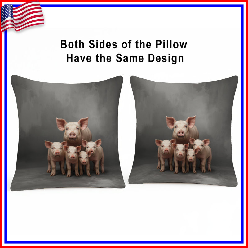 Coussins de la famille cochon debout ensemble, 16 x 16 inches