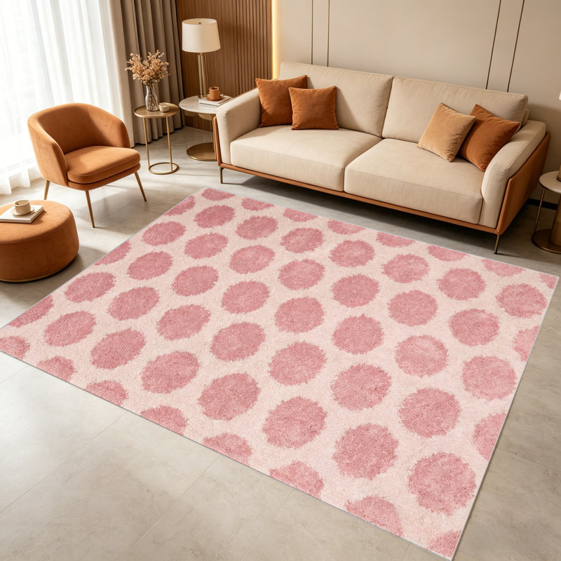 Pink Polka Dot carpet-easy to clean, machine-washable, soft and comfortable; suitable for door mats, kitchens, living rooms, bedrooms, corridors, and laundry areas. Easy to clean, durable carpet for home decoration.