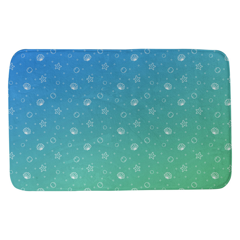Tapis pour salle de bain coquillage Mcguigan, l 17 po x L 24 po, Vert / bleu