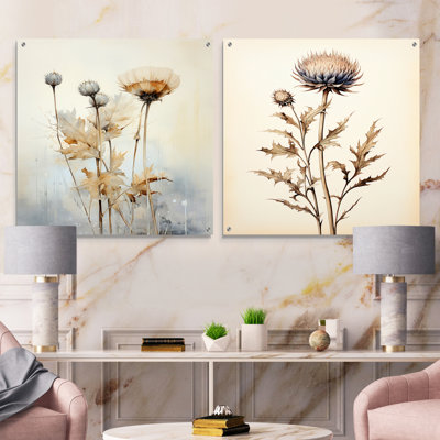«Beige chardon», ensemble de 2 peintures murales en acrylique sur chardon