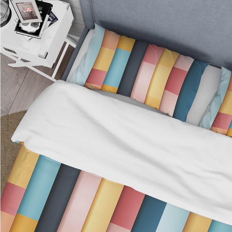 Vibrant Serenity Blue And Pink Lines Pattern I Striped Duvet Cover, Twin Duvet Cover + 1 Standard Sham