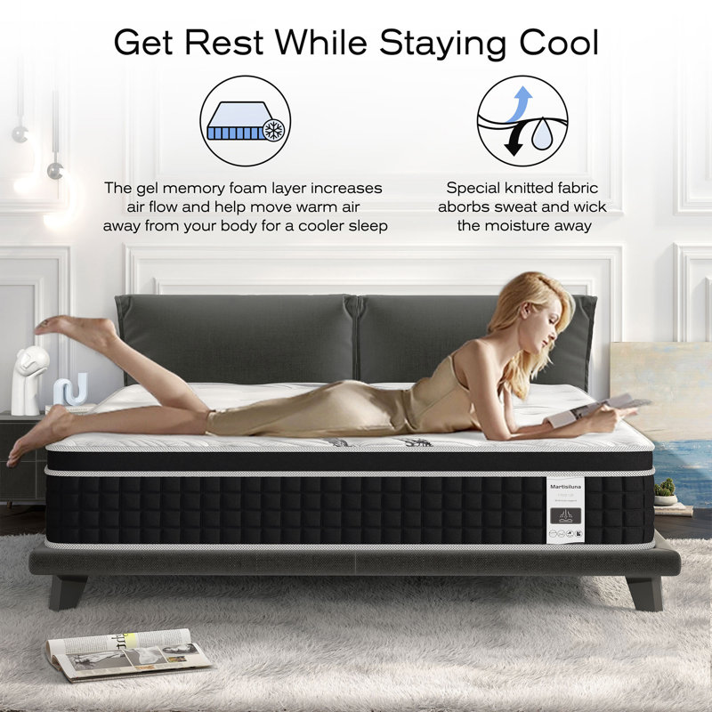 Matelas en mousse viscoélastique gélifiée hybride 10,5 po avec ressorts ensachés Martisiluna, Simple
