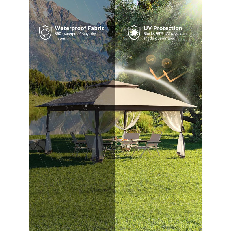 Outdoor Pop Up Gazebo, With Mosquito Netting Rectangular, Beige